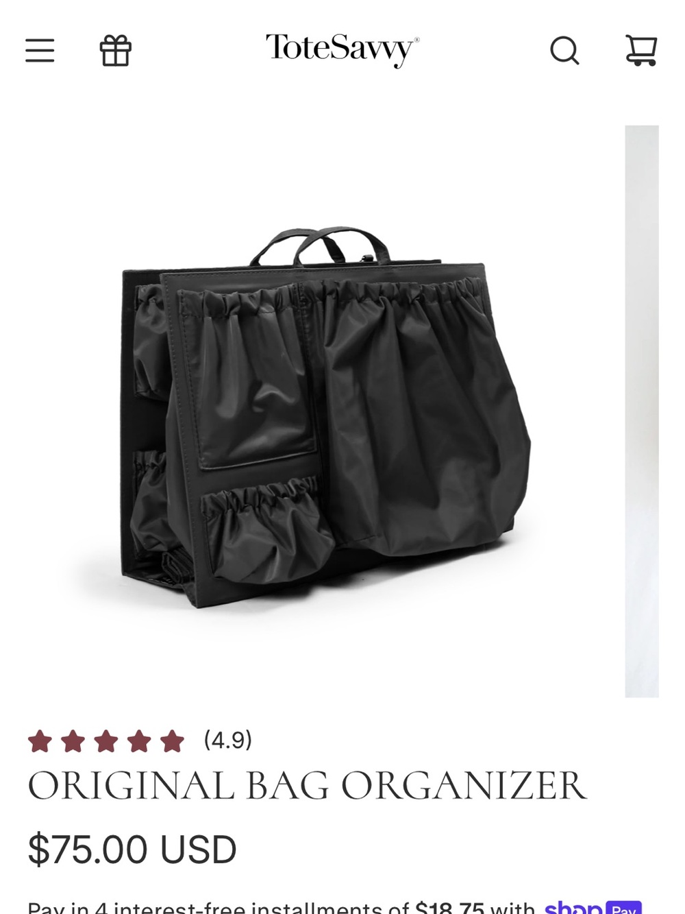 Tote Savvy Nordstrom Black Tote Bag Organizer